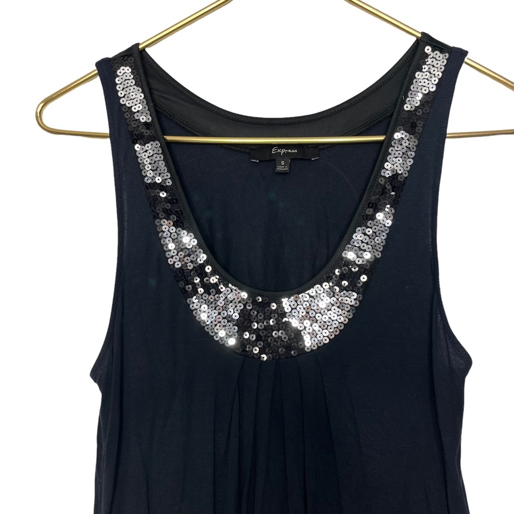11) Express Black & Silver Sleeveless Sequin Scoopneck Dress Size Small - Picture 3 of 12